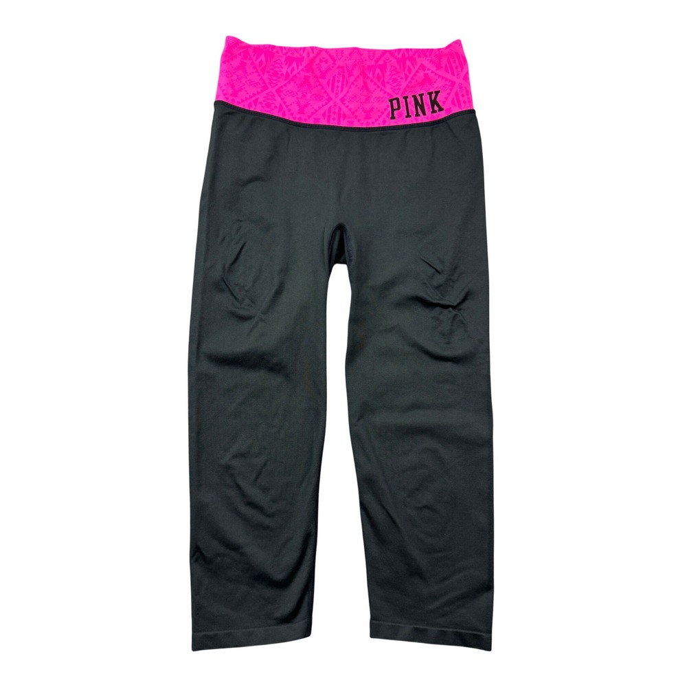 Pink Victoria's Secret Leggings Black Neon Pink Tribal Crop Capri Y2K Mallcore